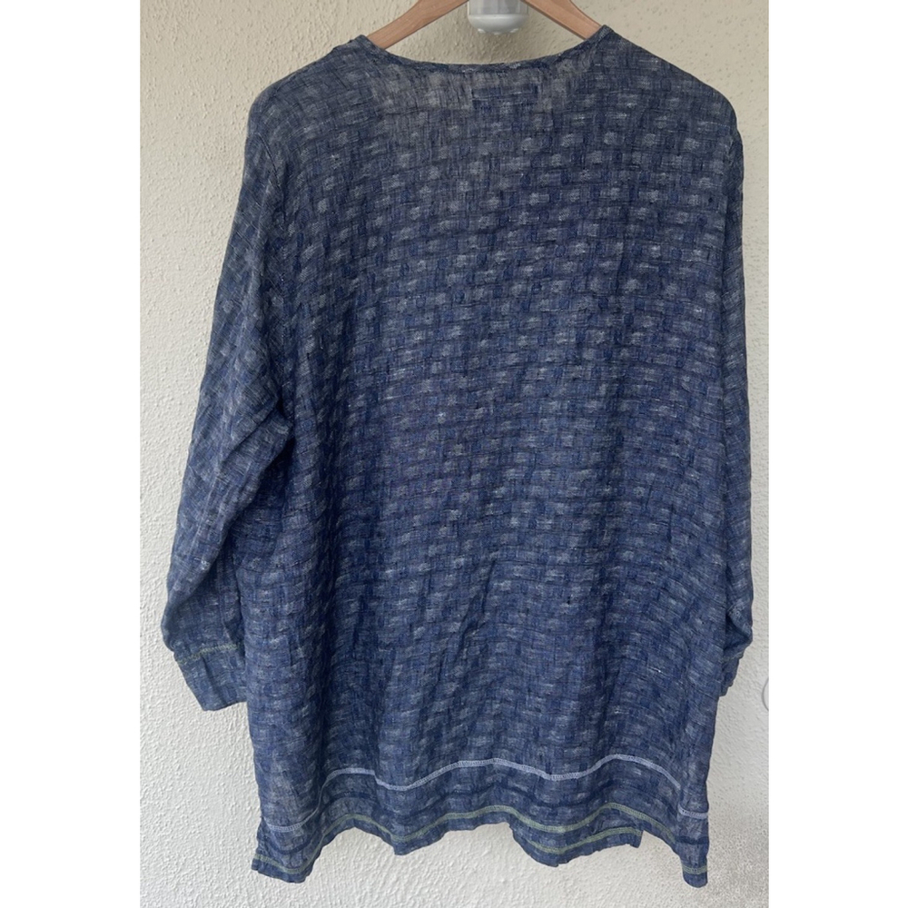FLAX 100% Linen Blue Textured Top Button Down Women’s L Coastal Grandma Resort - Picture 3 of 5